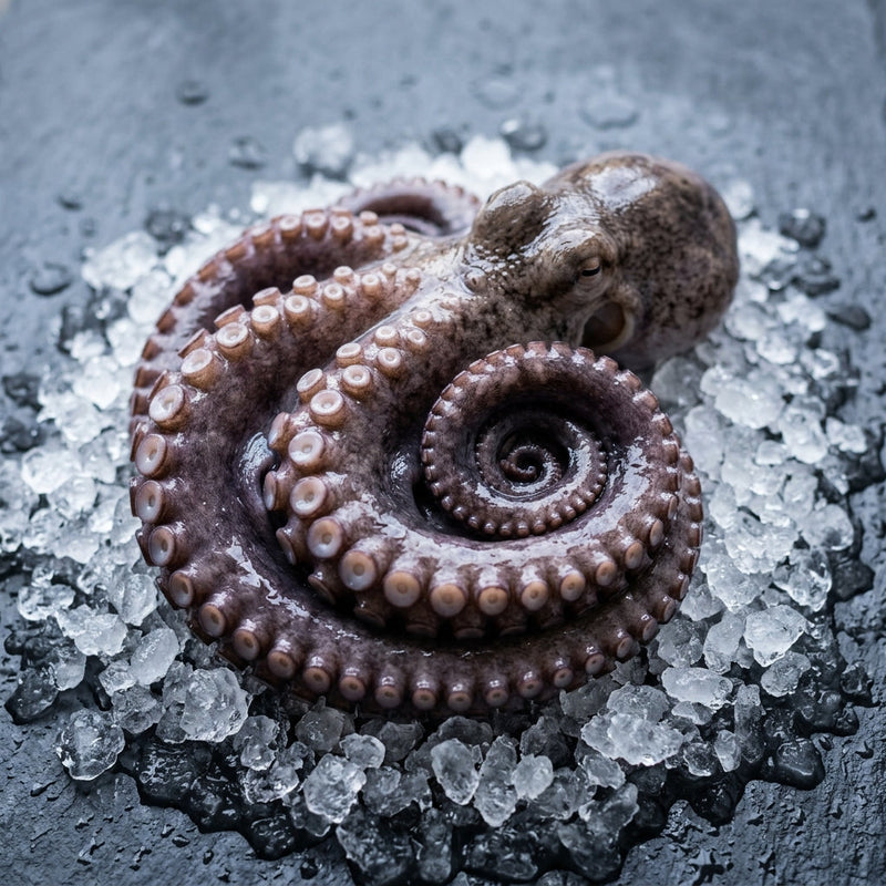 Baby Octopus on crushed ice at Ghan Bros Seafood, Fyshwick