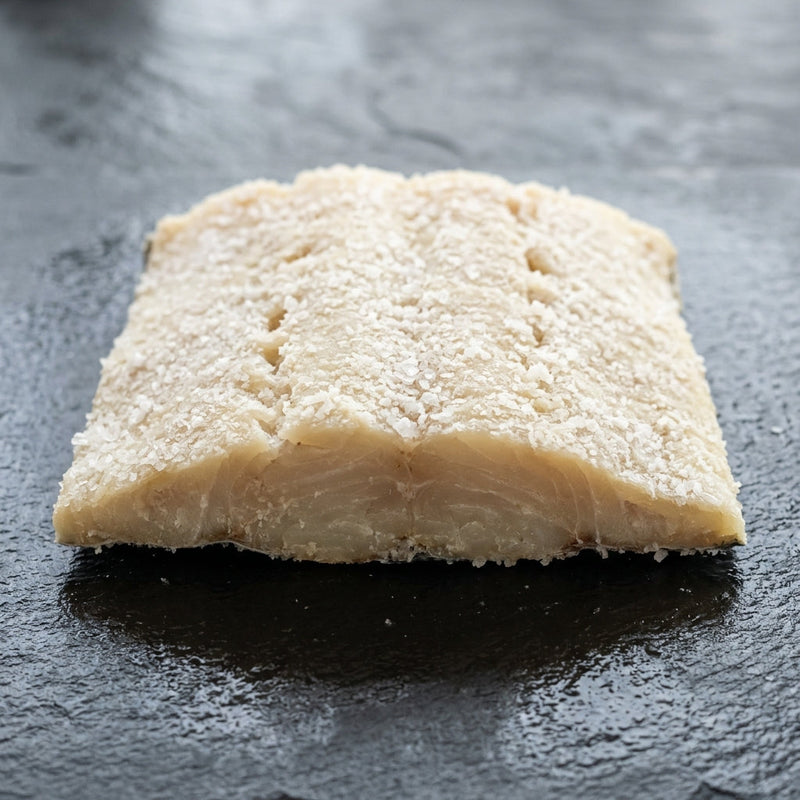 Bacalao, Salted Cod on dark slate at Ghan Bros Seafood, Fyshwick