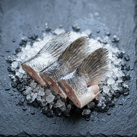 Barramundi Fish Wings on crushed ice at Ghan Bros Seafood, Fyshwick