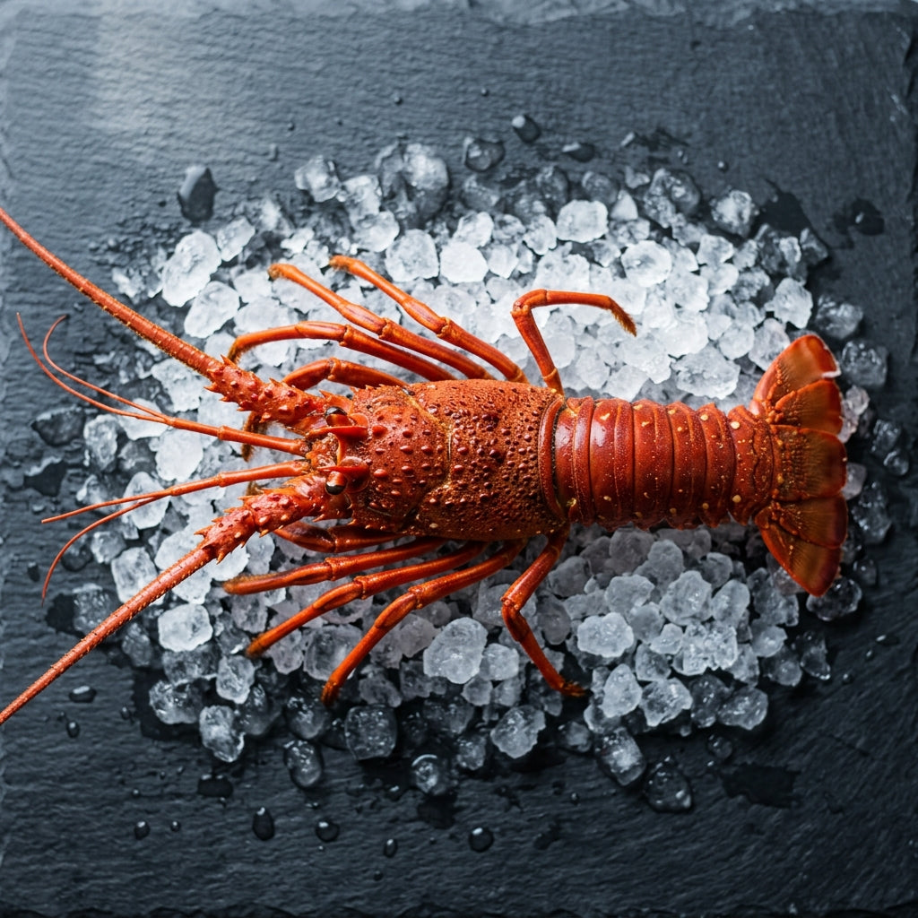 Cooked Rock Lobster on crushed ice at Ghan Bros Seafood, Fyshwick