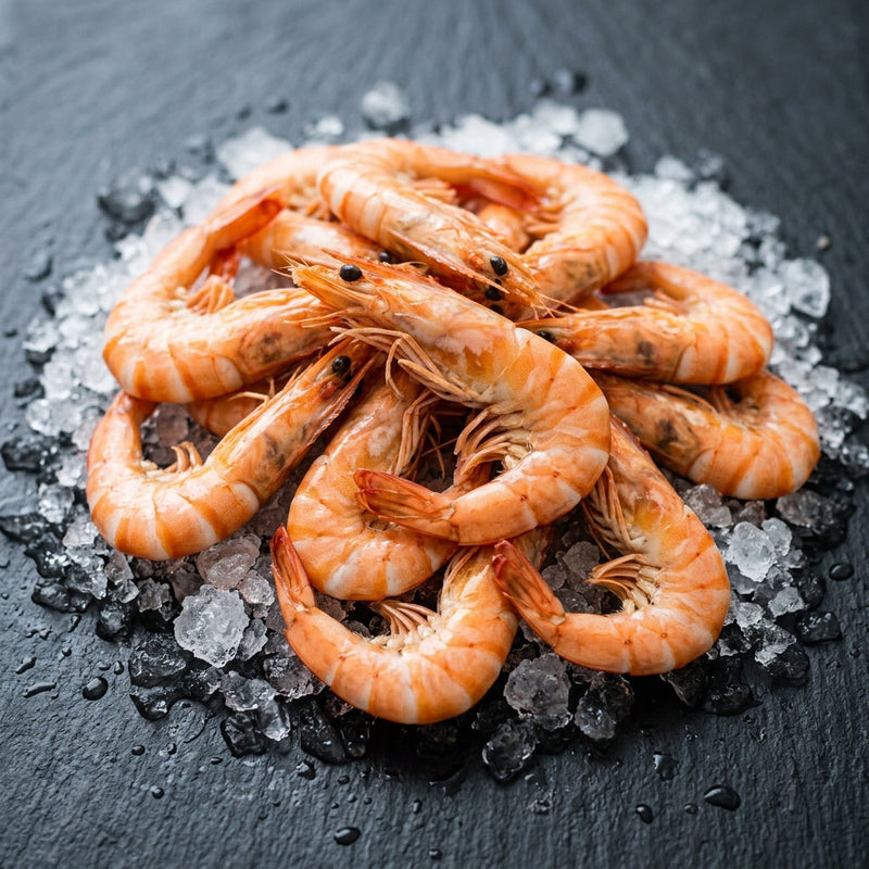 Cooked Tiger Prawn Large on crushed ice at Ghan Bros Seafood, Fyshwick