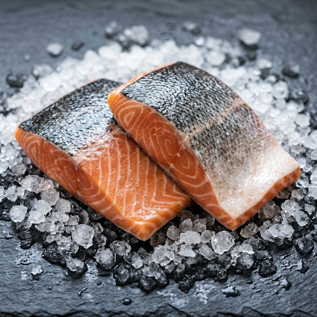 Fresh King Ora Salmon NZ on crushed ice at Ghan Bros Seafood, Fyshwick