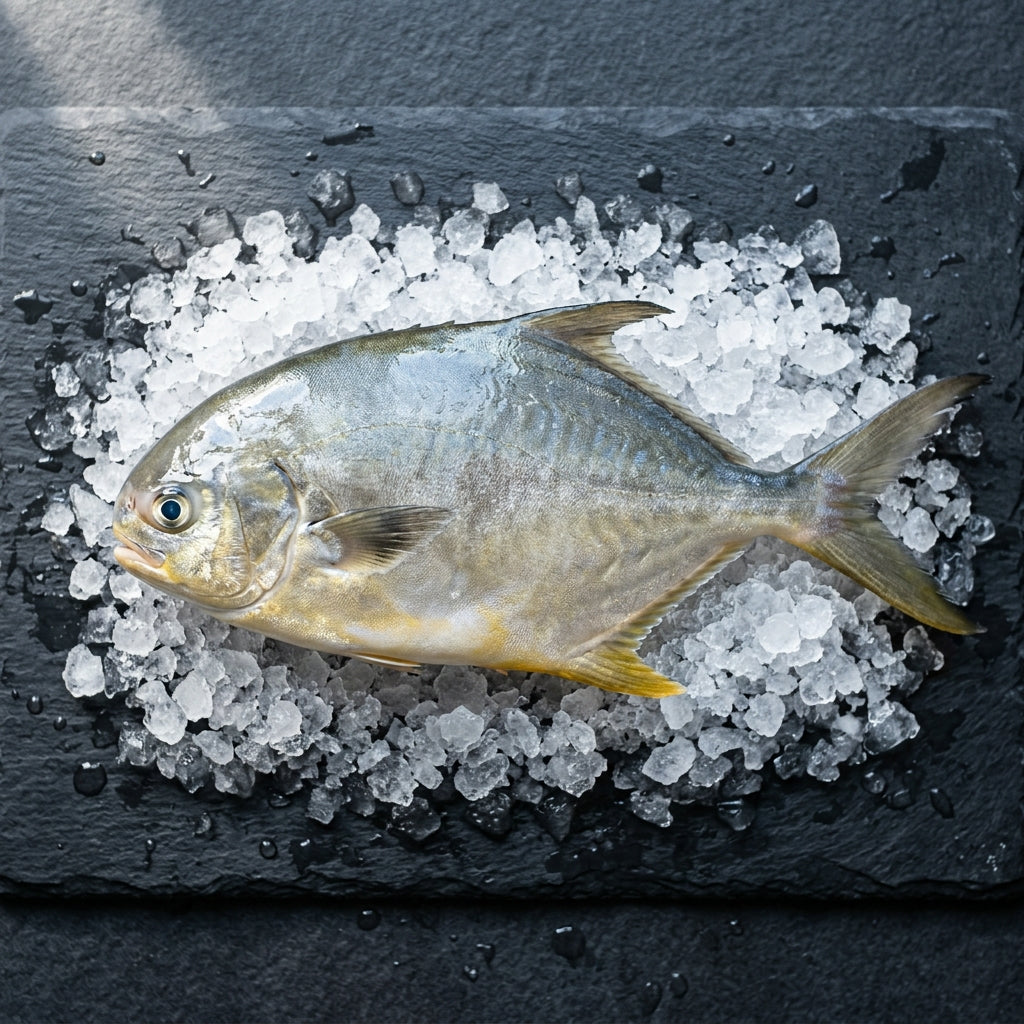 Golden Pompano on crushed ice at Ghan Bros Seafood, Fyshwick