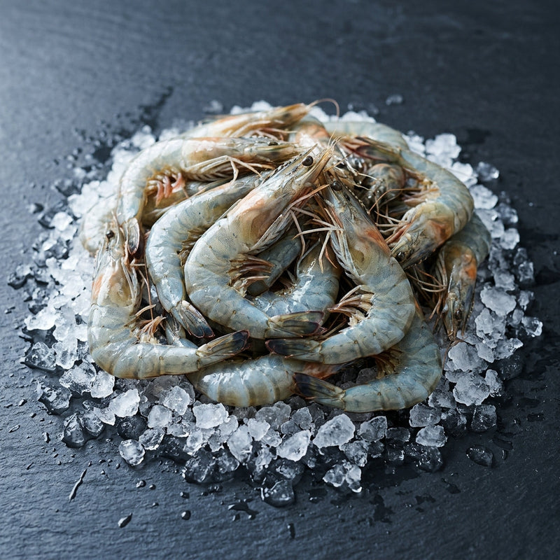 Large King Prawns on crushed ice at Ghan Bros Seafood, Fyshwick