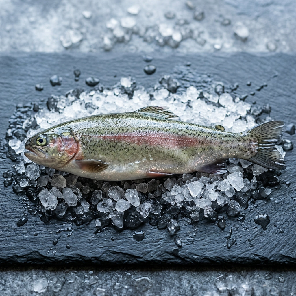 Rainbow Trout on crushed ice at Ghan Bros Seafood, Fyshwick