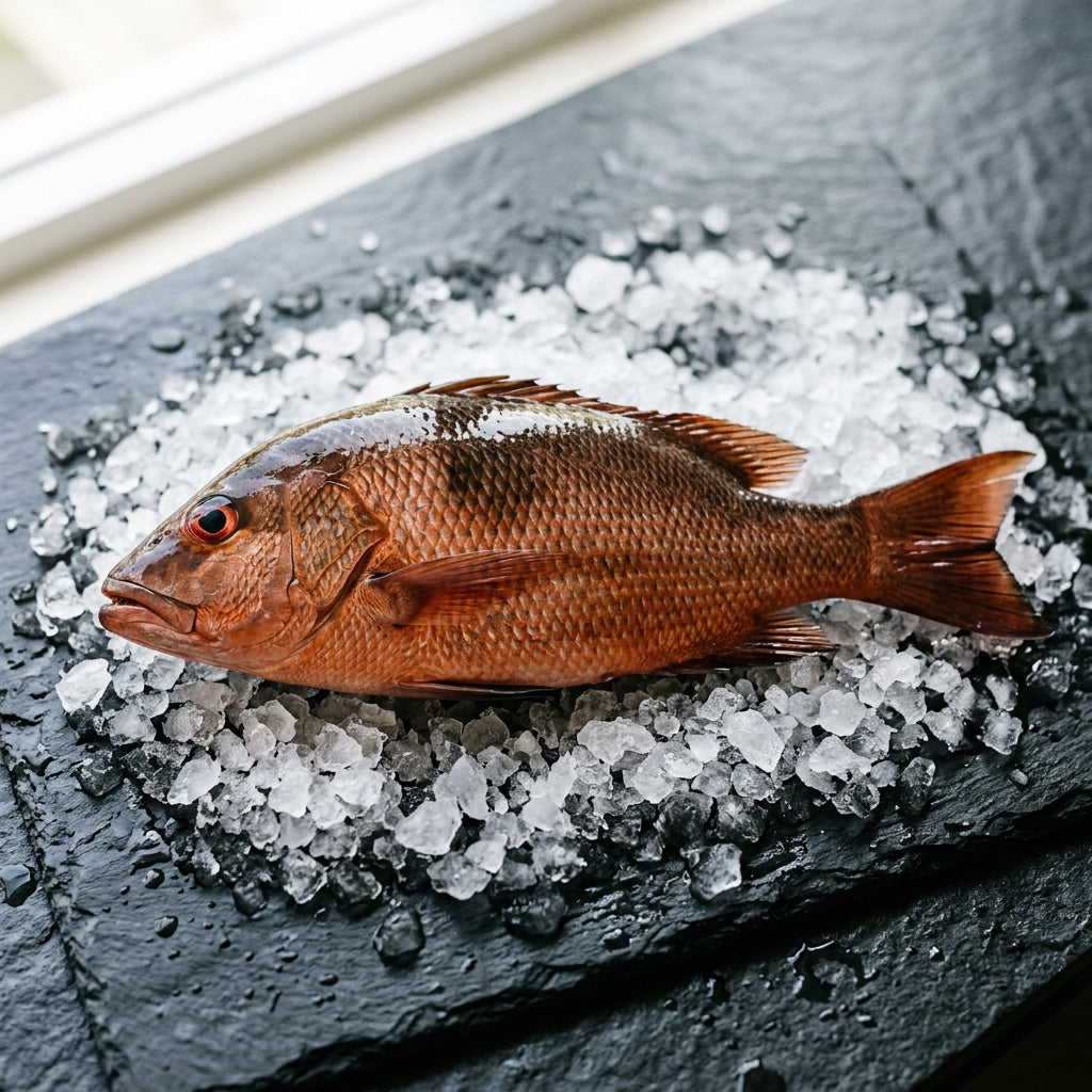 Saddle Tail Snapper on crushed ice at Ghan Bros Seafood, Fyshwick