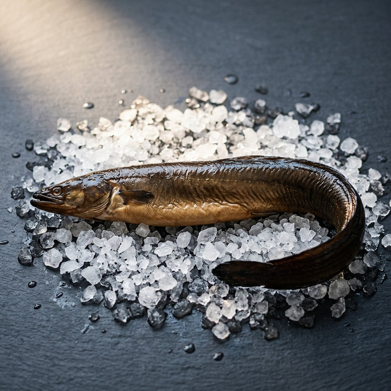 Smoked Eel Whole on crushed ice at Ghan Bros Seafood, Fyshwick