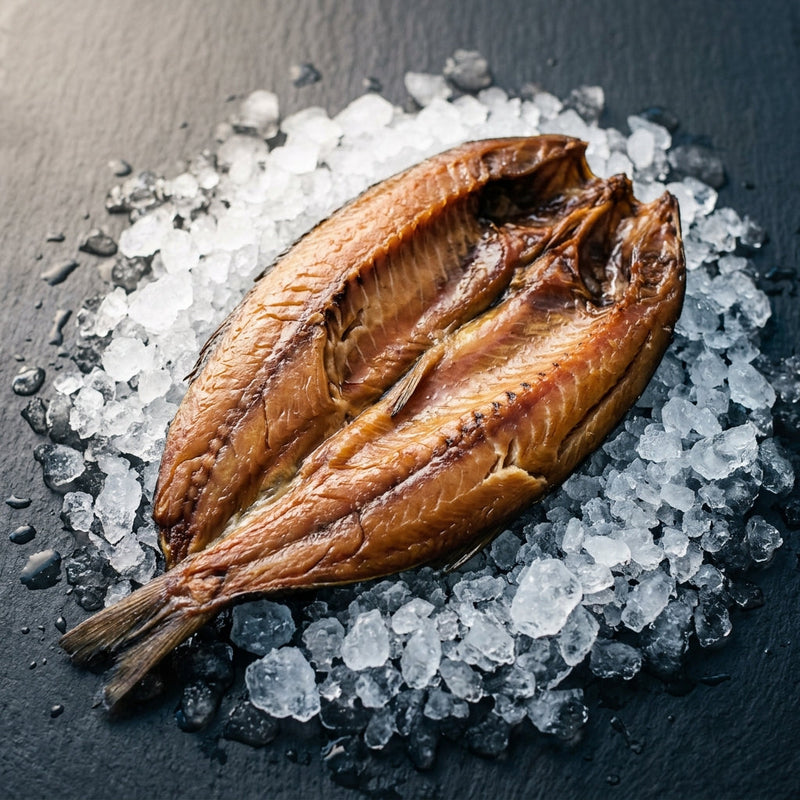 Smoked Scottish Kippers on crushed ice at Ghan Bros Seafood, Fyshwick