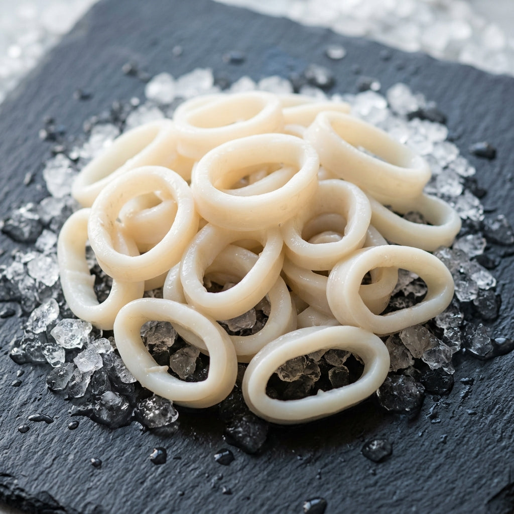 Squid Rings on crushed ice at Ghan Bros Seafood, Fyshwick
