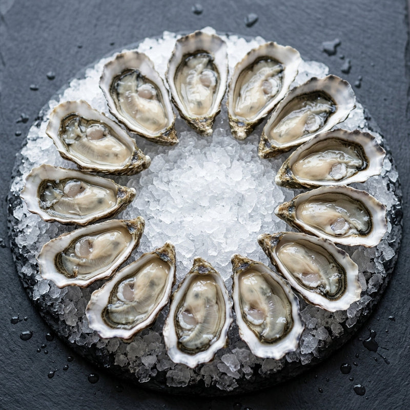 Sydney Rock Oysters Plate Size on crushed ice at Ghan Bros Seafood, Fyshwick