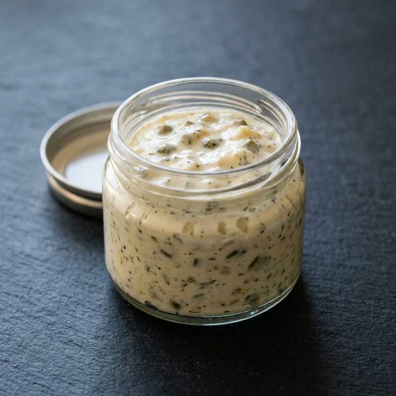 Tartare Sauce on dark slate at Ghan Bros Seafood, Fyshwick