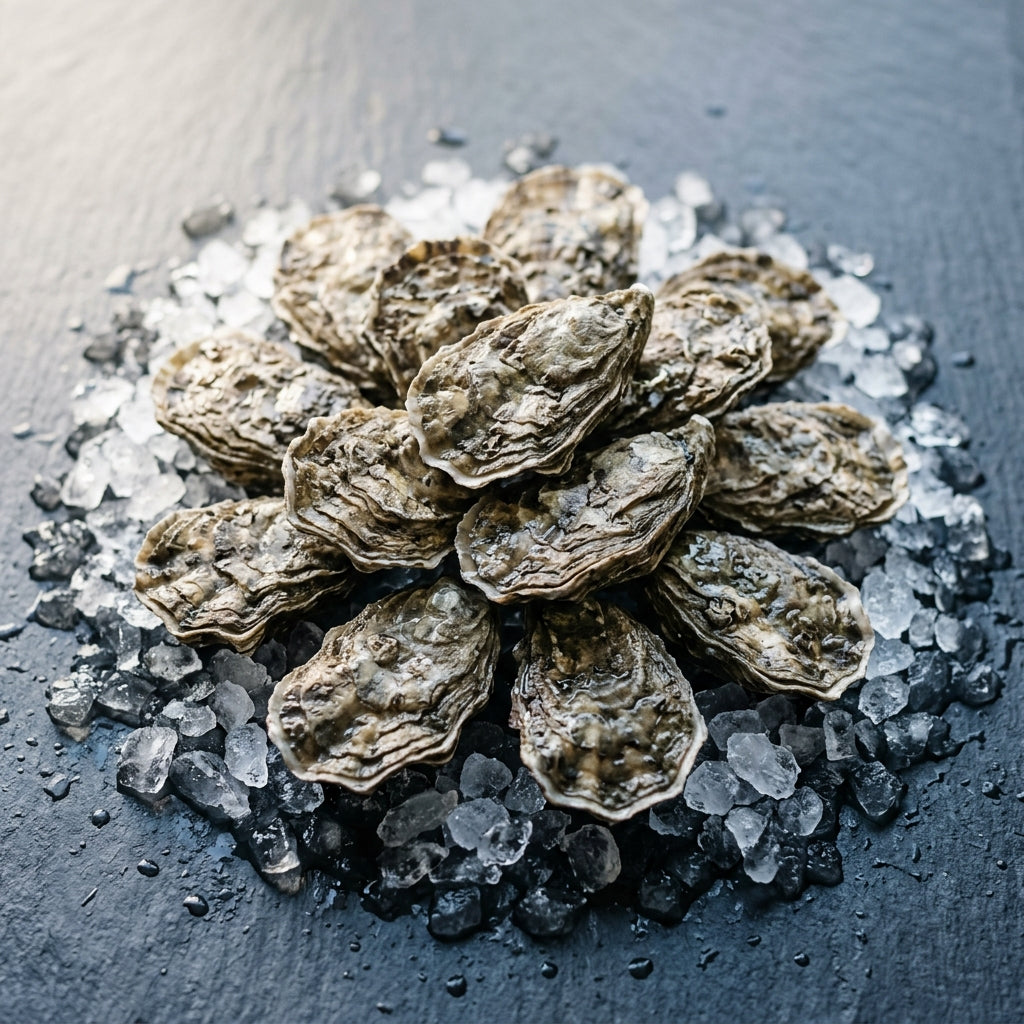 Unshucked Sydney Rock Oysters on crushed ice at Ghan Bros Seafood, Fyshwick