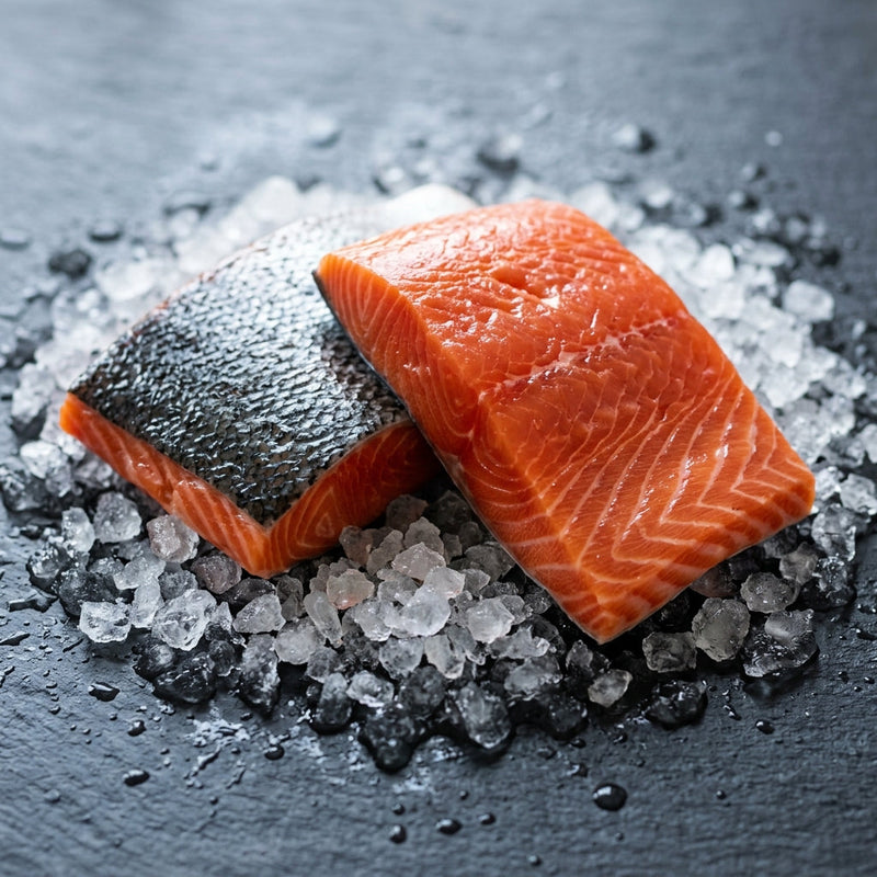 Wild Sockeye Salmon on crushed ice at Ghan Bros Seafood, Fyshwick