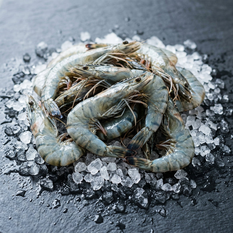 XL King Prawns on crushed ice at Ghan Bros Seafood, Fyshwick